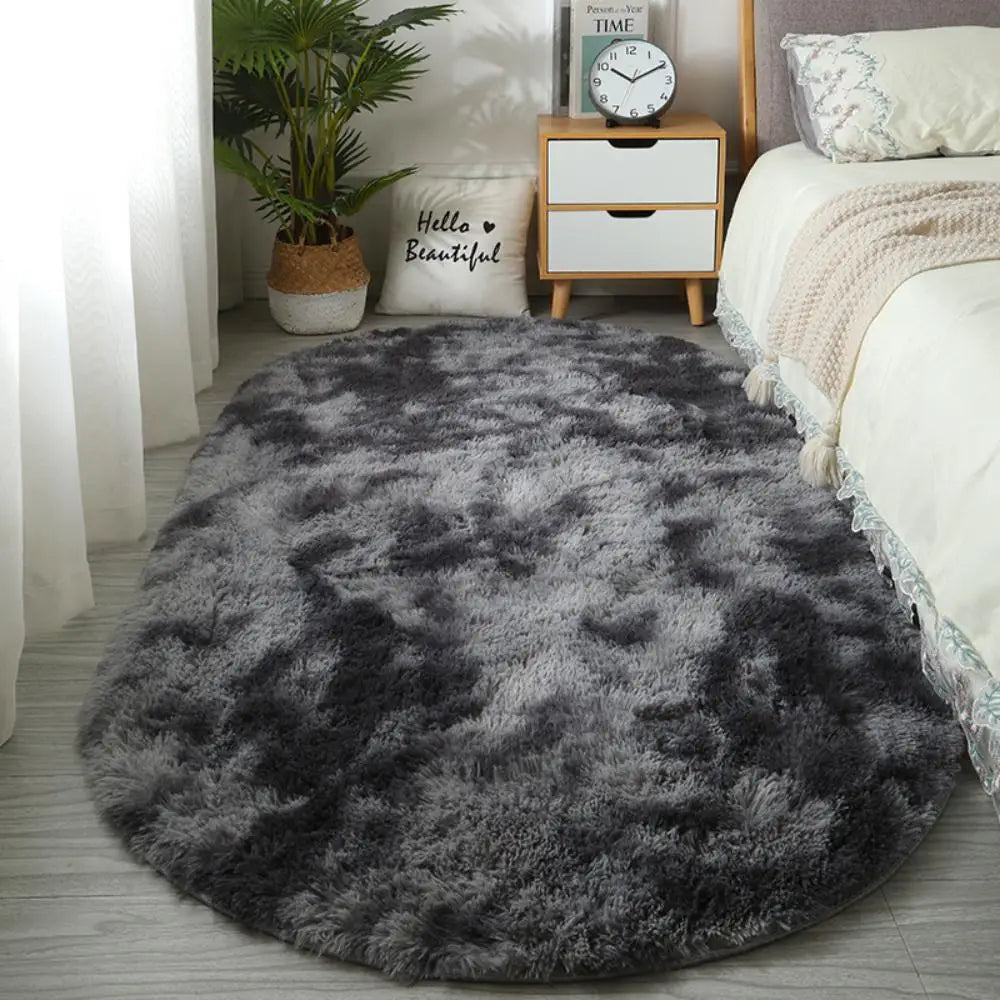 Antartica Oval Shag Rug - Tie-Dye Long Pile Carpet for Bedroom & Living Room