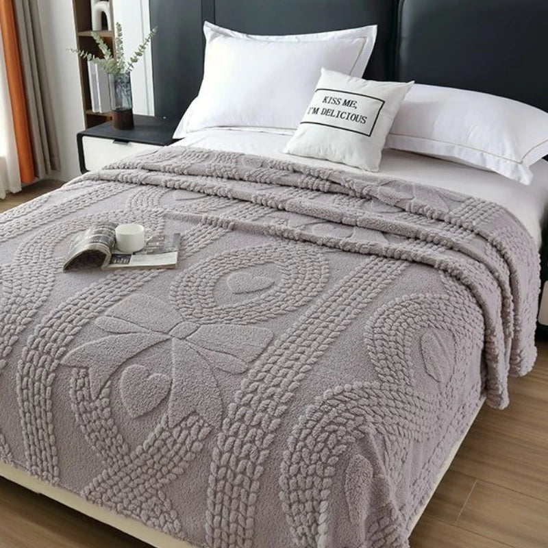 Lumina Premium Coral Fleece Blanket - Love Bow Embossed Home Throw