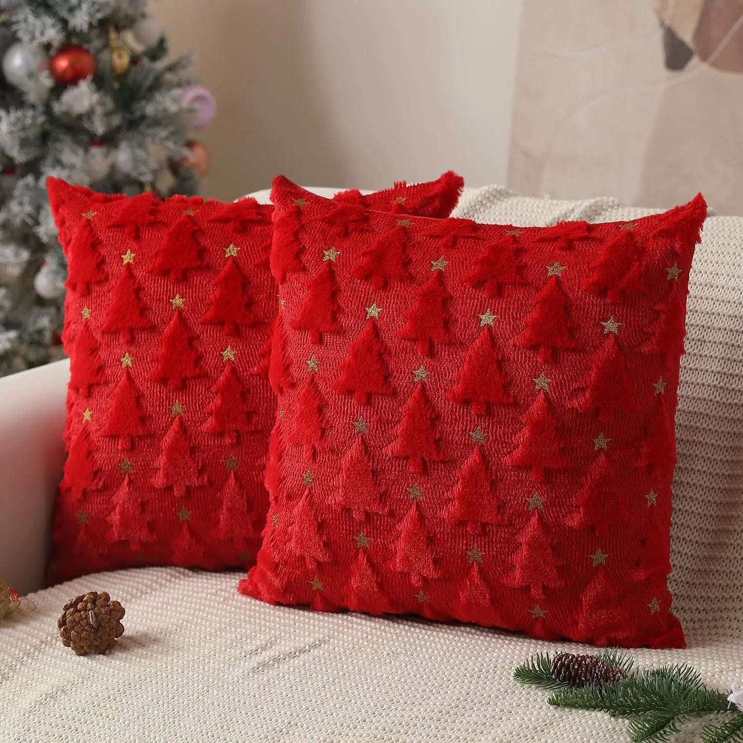 Yana Knitted Christmas Cushion Cover 45x45cm - Tree & Santa Throw Pillow Case