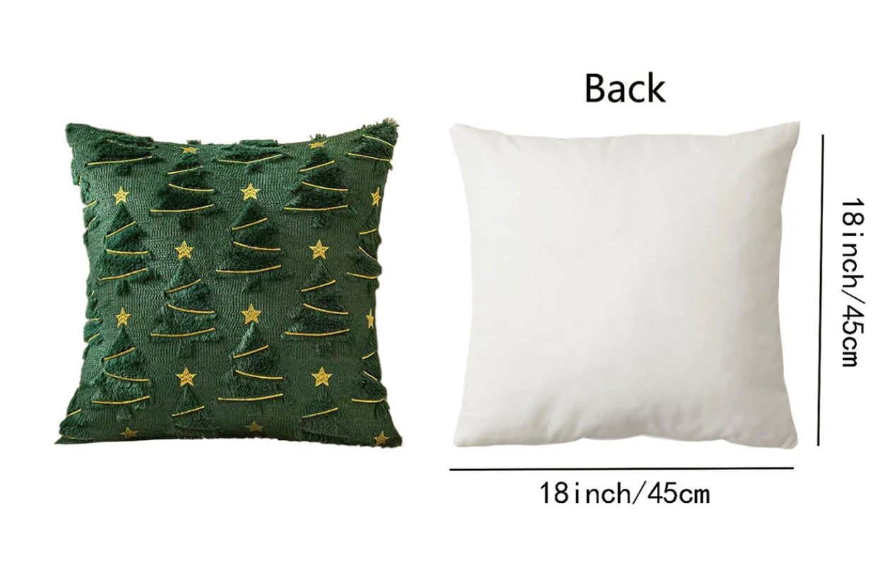 Atica Christmas Tree Pillow Cover 18x18 - Plush Velvet with Gold Stars