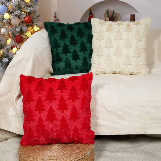 Yana Knitted Christmas Cushion Cover 45x45cm - Tree & Santa Throw Pillow Case