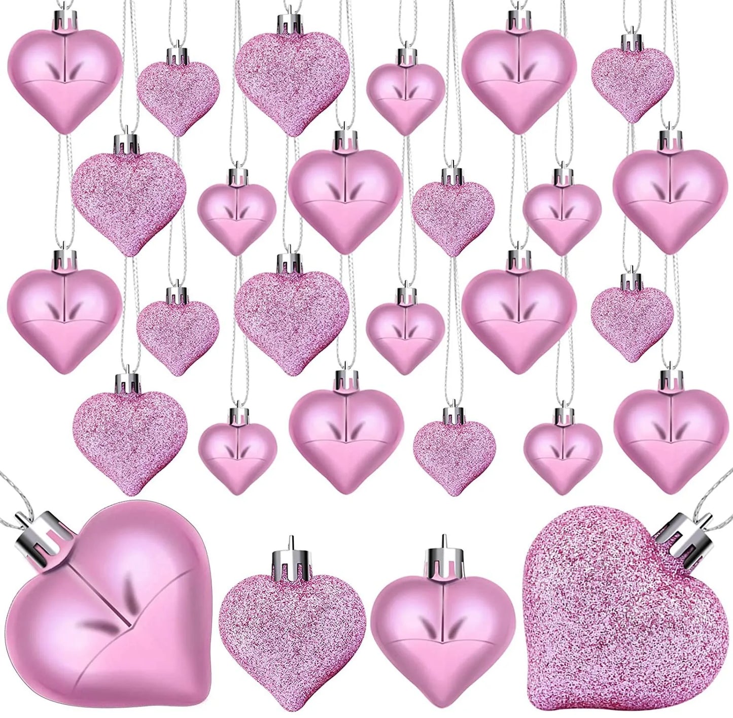 Maxara 12Pcs Heart-Shaped Hanging Ornaments - Valentine's & Christmas Tree Decorations