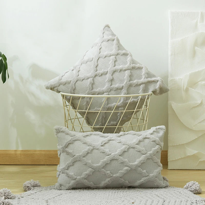 Camari Textured Rattan Throw Pillow Cover - Plush Solid Color Decorative Cushion Case