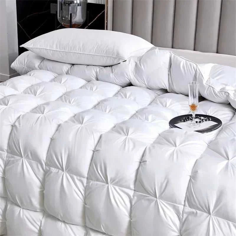 High Grade 100% White Goose Down Quilt Winter Warm Feather Duvet Queen King Cozy Lightweight 3D Bread Comforter Pinch Pleated 14:175#Gray;5:200011600#220x240cm 3.5kg luxury bedding