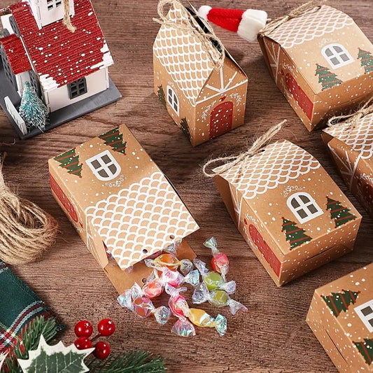 Mason Christmas Gingerbread House Gift Boxes - 12/48pcs Kraft Paper