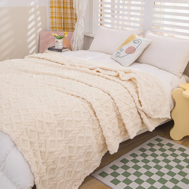 Cora Double-Sided Flannel Velvet Blanket - Diamond Pattern Luxury Throw