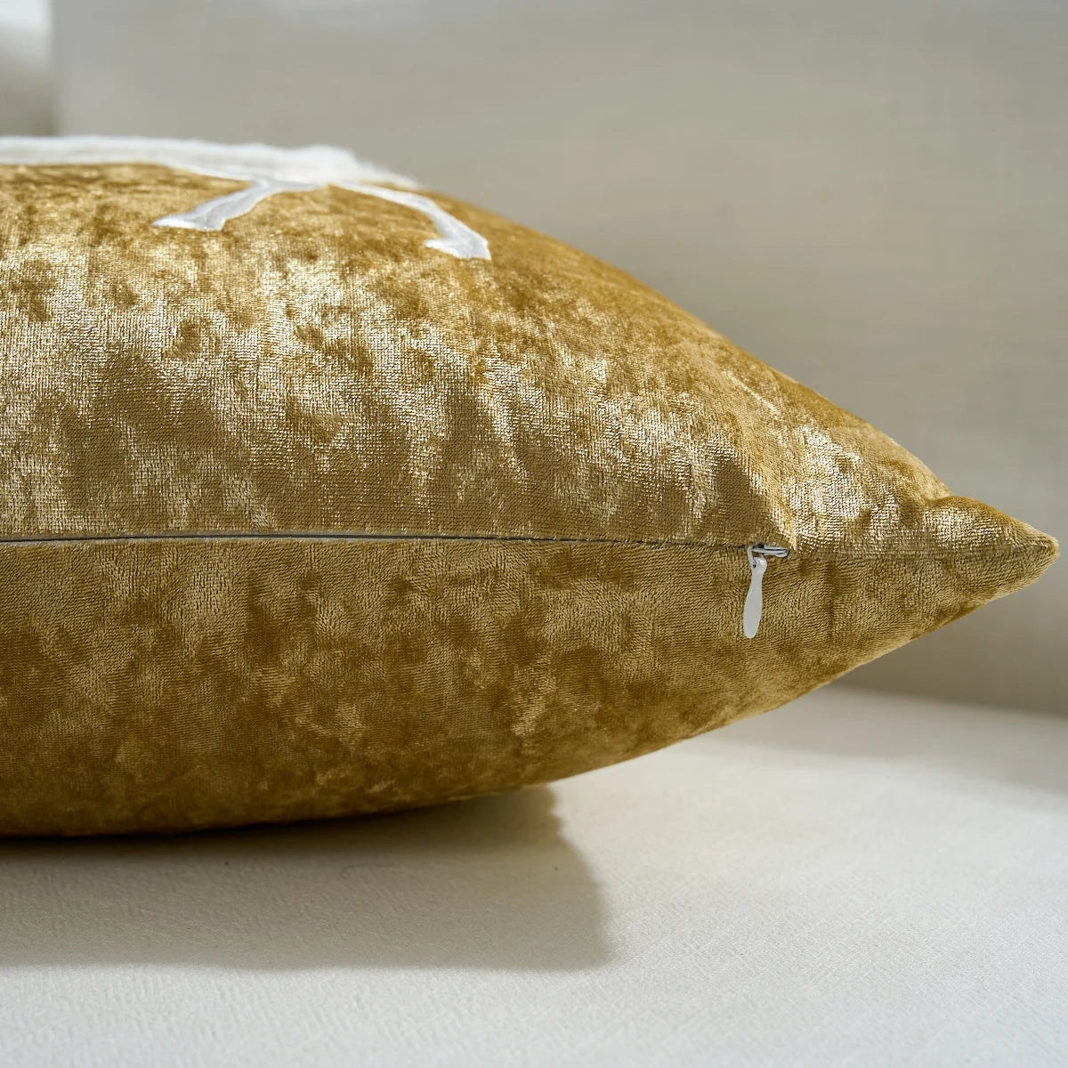 Pintara Christmas Pillow Cover 18x18 - Gold Velvet with Embroidered Designs