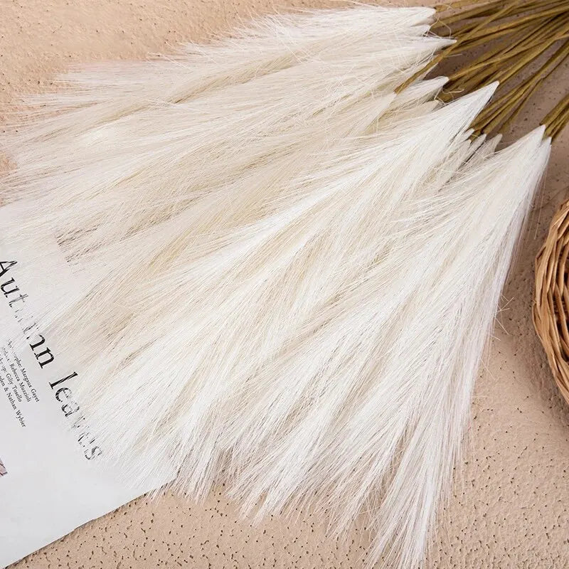 Lydia artificial reed grass milky white pampas bunch angled view detail