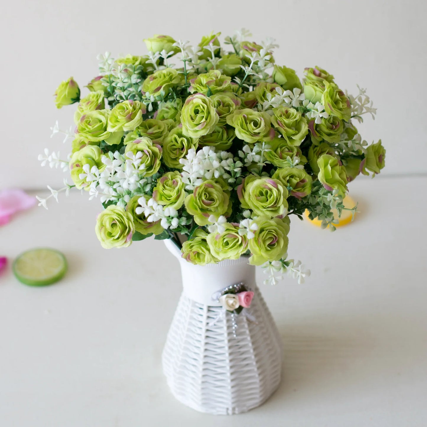 Green artificial mini rose bouquet - unique home and office decoration