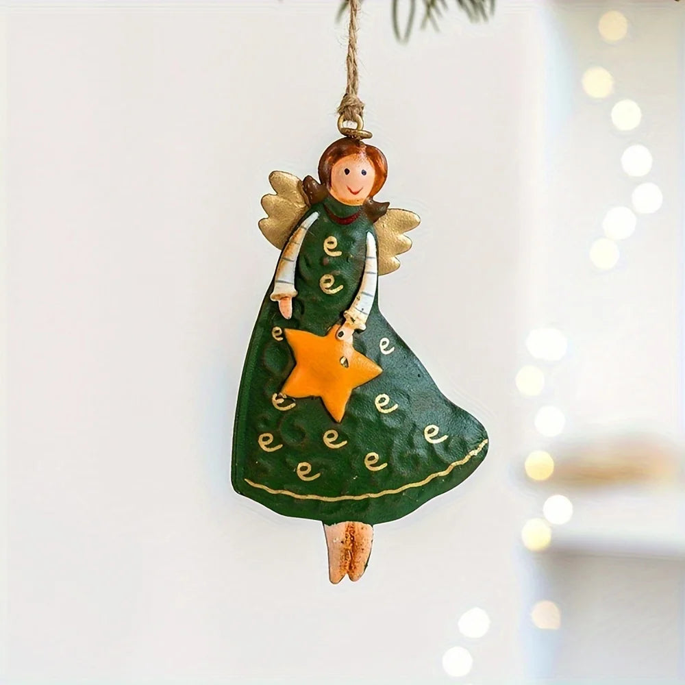 Zarah Vintage Angel Hanging Decorations - 4 Pack Wooden Christmas Tree Ornaments