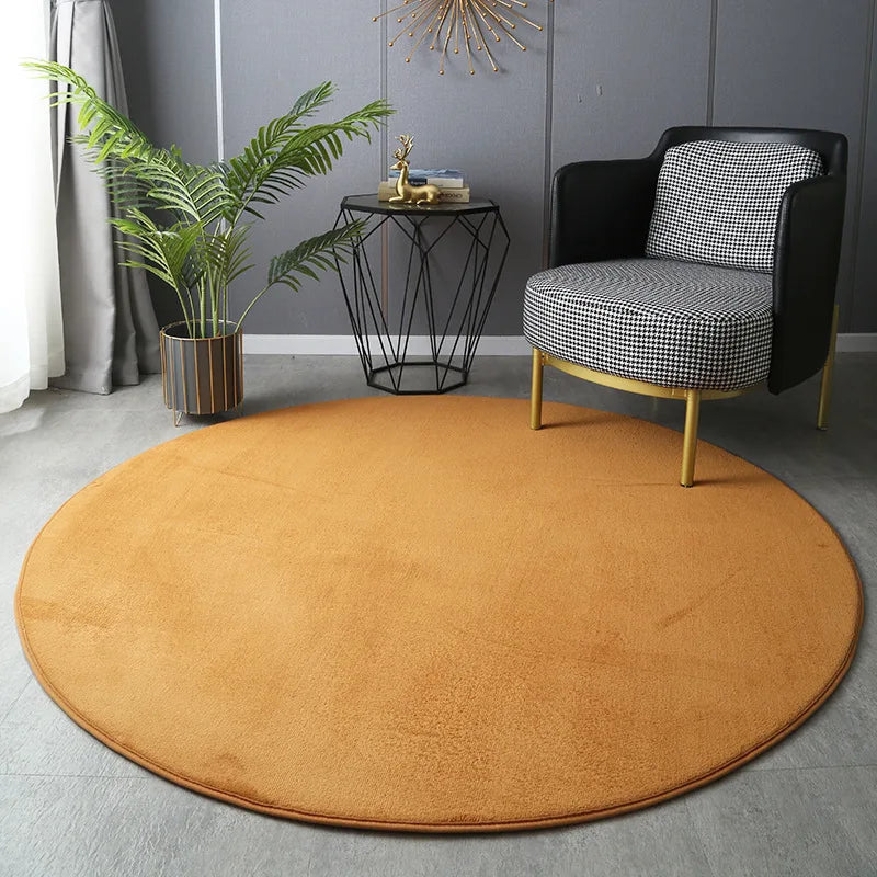 Hexie Round Coral Velvet Carpet - Thickened Soft Bedroom Rug