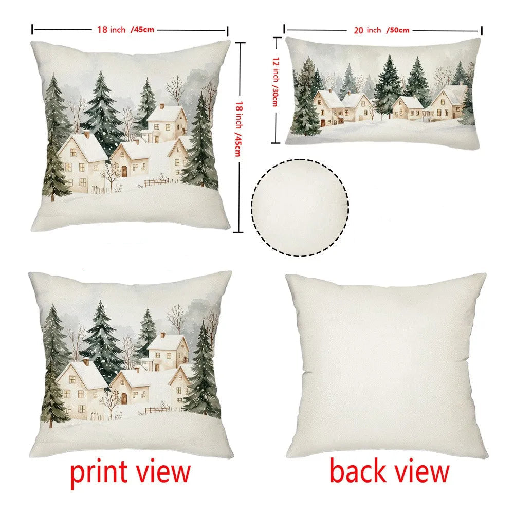 Daora Christmas Village Pillowcase - Festive Sofa Cushion Cover