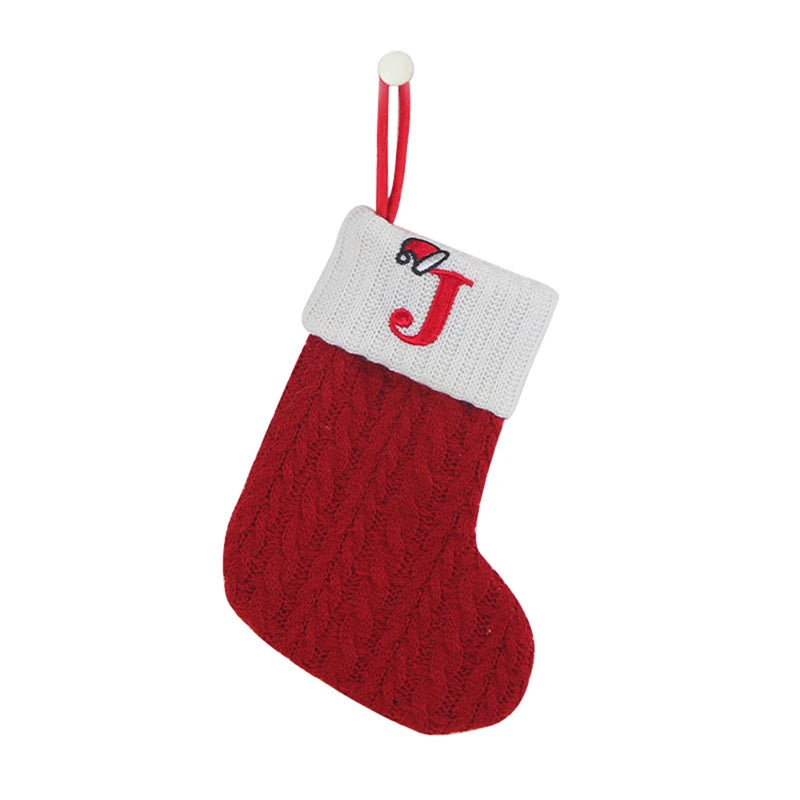 Berry Christmas Alphabet Knit Stockings - Holiday Tree Ornament Decoration