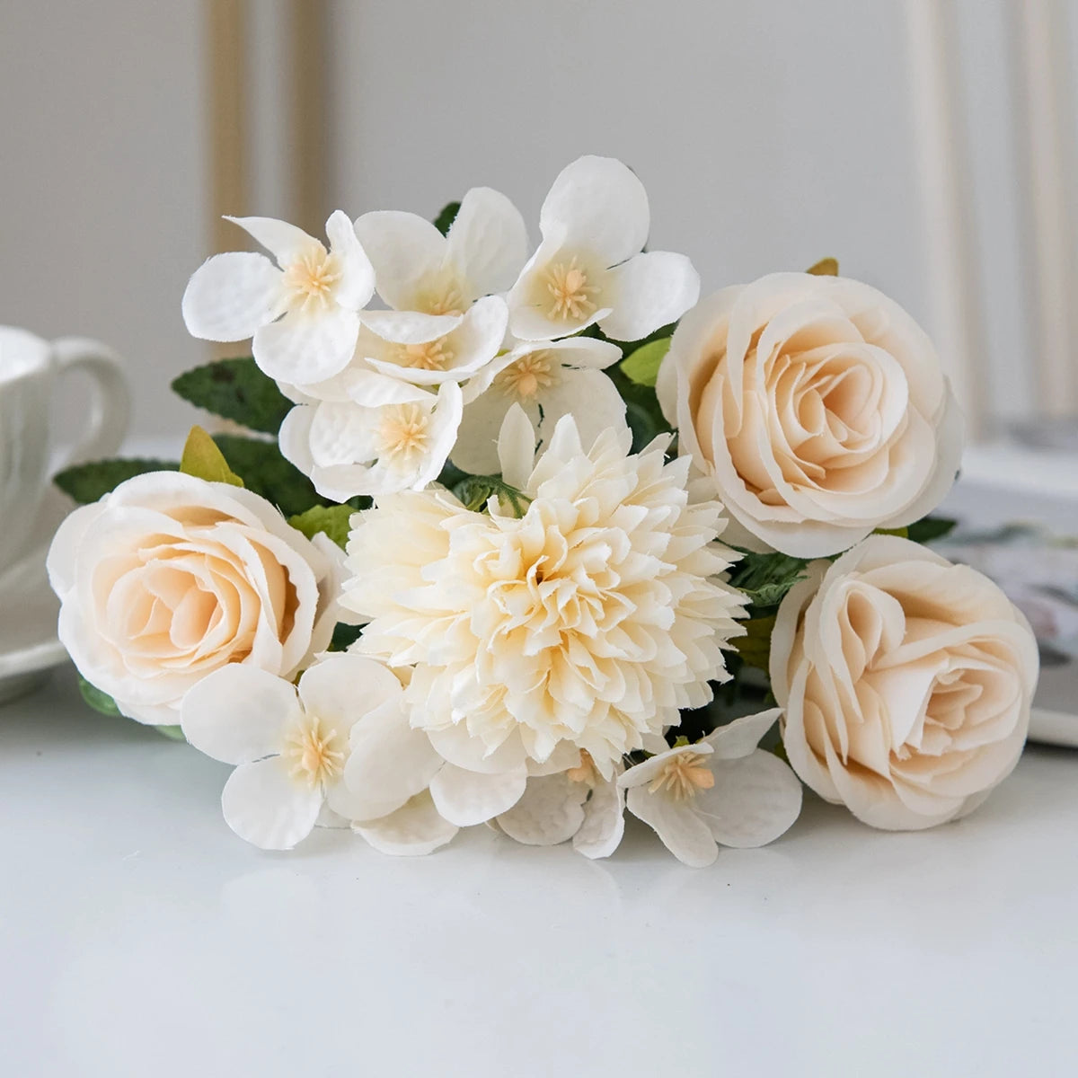 Ivory cream artificial rose bouquet for home decor
