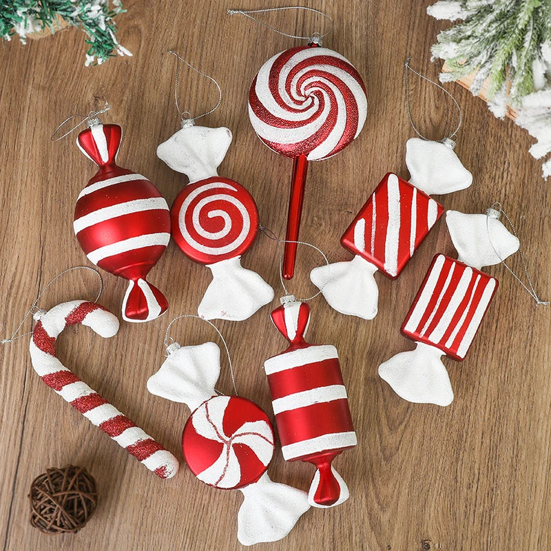 Terra Large Christmas Lollipop & Candy Cane Ornaments - Red Holiday Tree Decorations