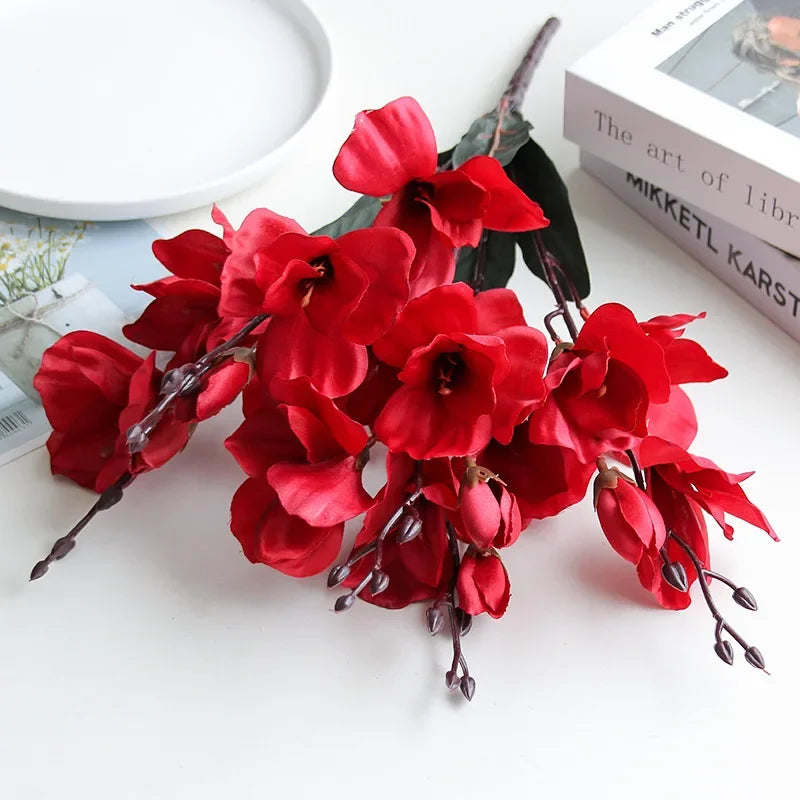 Magnolia bouquet 20 heads red artificial flowers vibrant color bunch