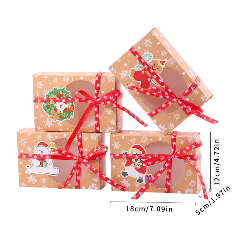 Maxim Christmas Cookie Gift Boxes - 4/8pcs Kraft Paper with Window & Santa Tag