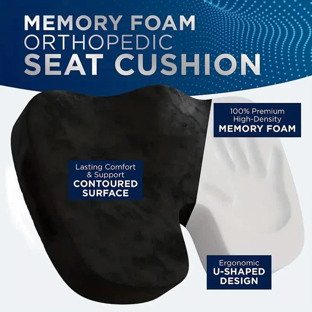U-Shaped Memory Foam Seat Cushion - Orthopedic Chair Pad for Hip Support