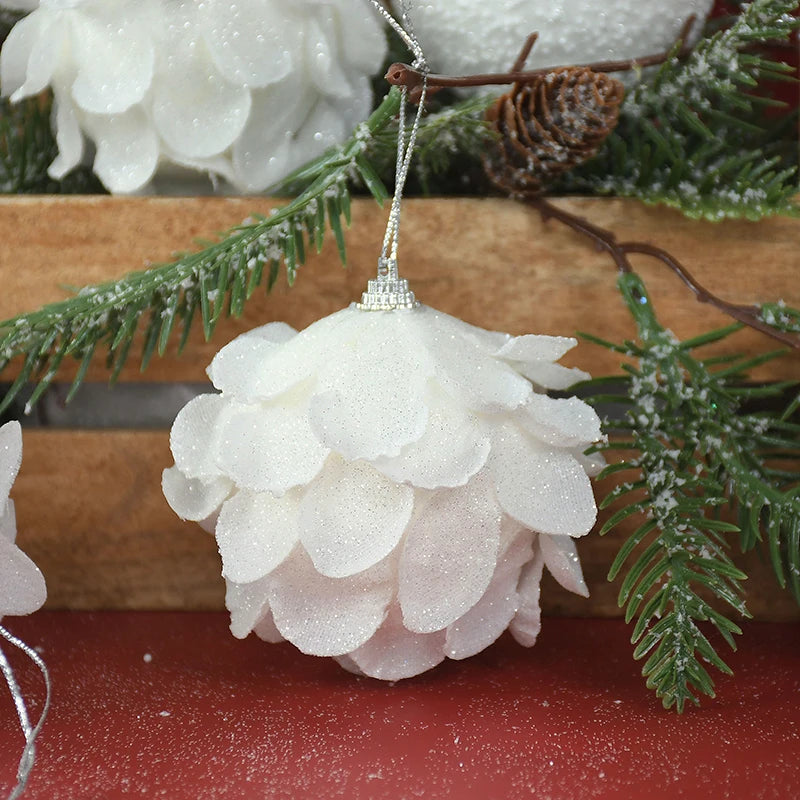 Hoho White Flower Christmas Ball Ornaments - 3 Pack