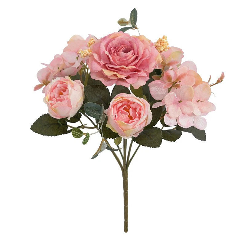 Pink coral artificial rose bouquet for home and event decor