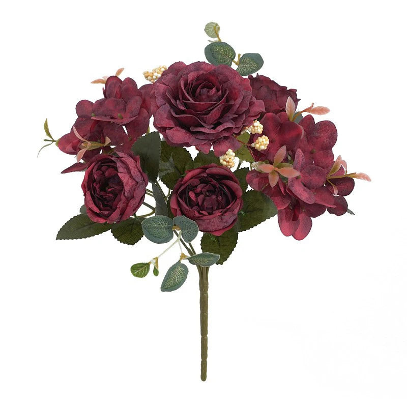 Red silk rose decorative bouquet arrangement