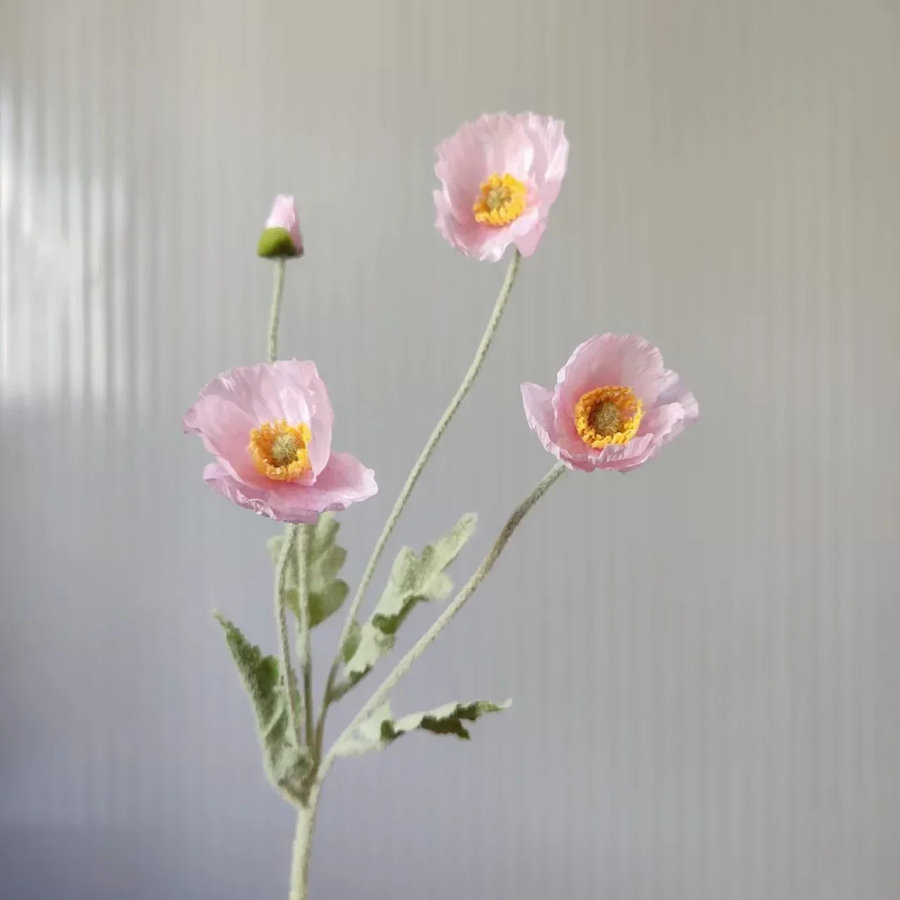 Valencia artificial poppy flowers soft light pink silk long stem bunch sweet romantic