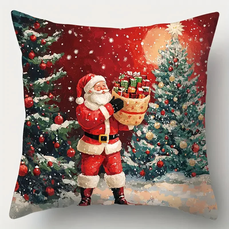 Hibbo Christmas Throw Pillow Covers Set - Vintage Santa & Snowman