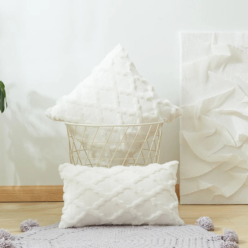 Camari Textured Rattan Throw Pillow Cover - Plush Solid Color Decorative Cushion Case