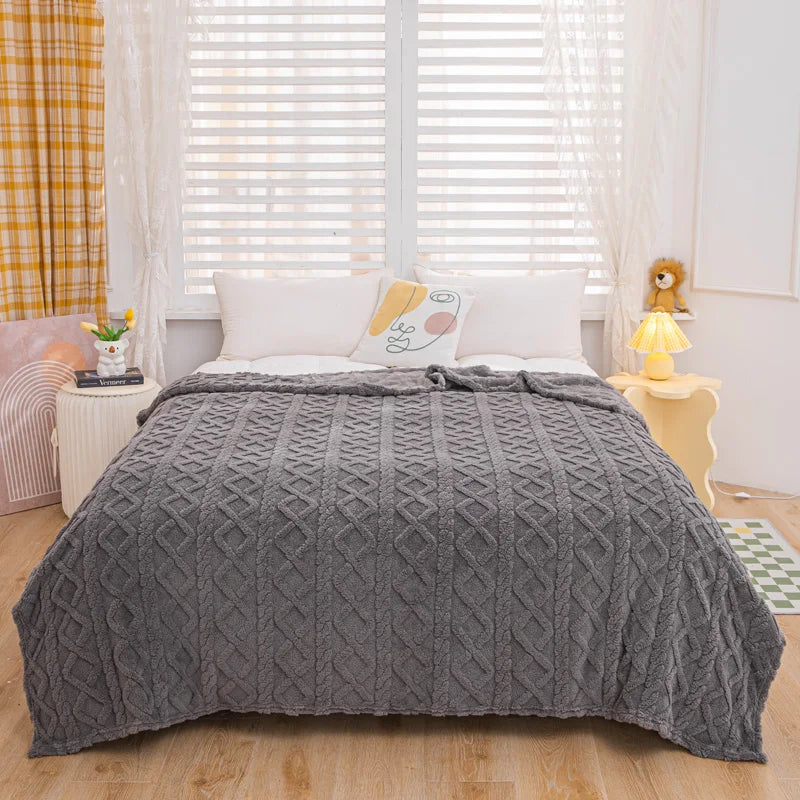 Cora Double-Sided Flannel Velvet Blanket - Diamond Pattern Luxury Throw