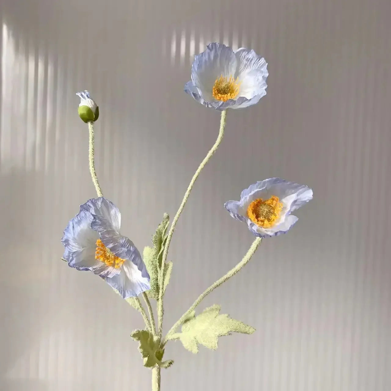 Valencia artificial poppy flowers light blue silk stem bunch delicate tone