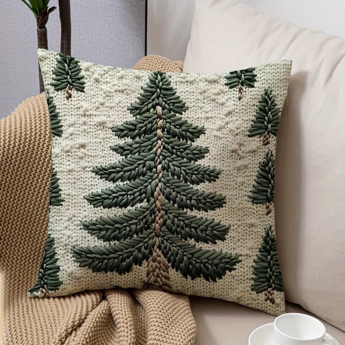 Capri Christmas Pillow Cover - Linen Merry Christmas Tree Snowman