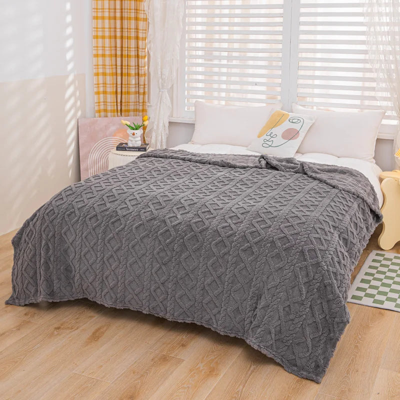 Cora Double-Sided Flannel Velvet Blanket - Diamond Pattern Luxury Throw