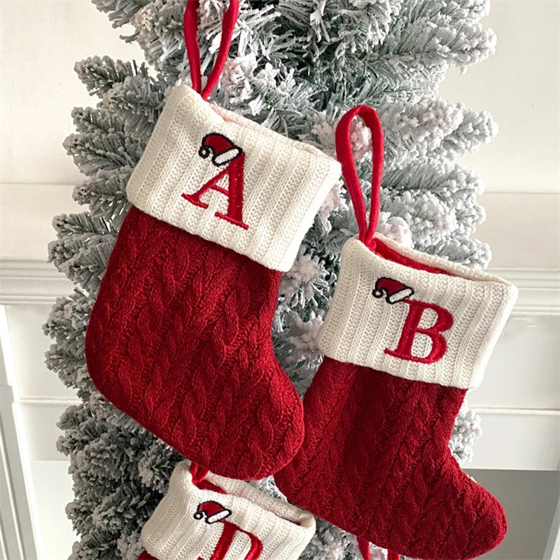 Berry Christmas Alphabet Knit Stockings - Holiday Tree Ornament Decoration