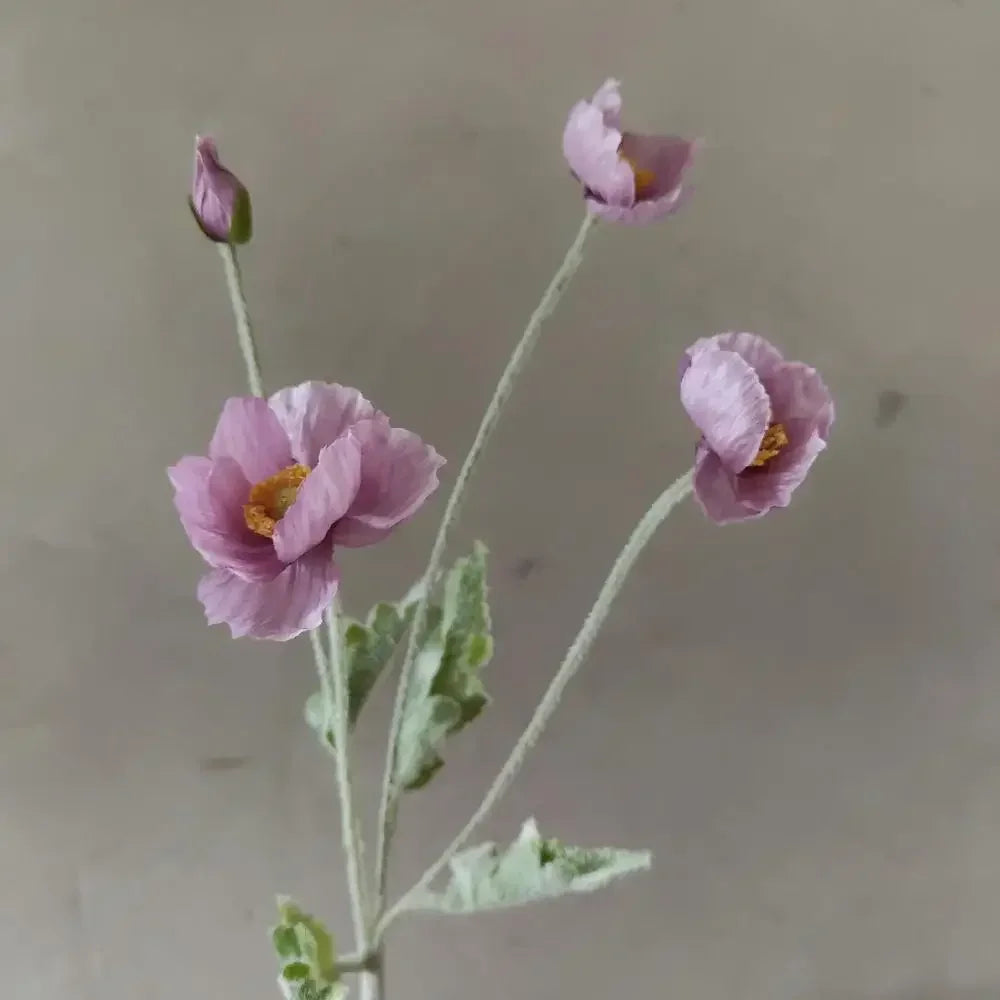 Valencia artificial poppy flowers mauve silk stem bunch on gray background