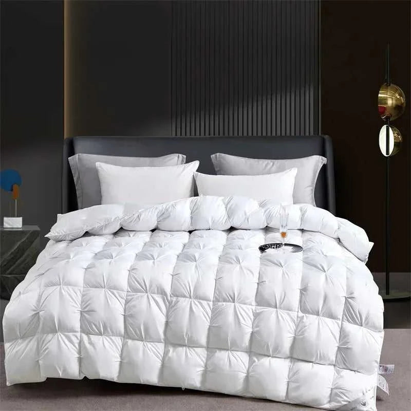 High Grade 100% White Goose Down Quilt Winter Warm Feather Duvet Queen King Cozy Lightweight 3D Bread Comforter Pinch Pleated 14:175#Gray;5:200011600#220x240cm 3.5kg luxury bedding