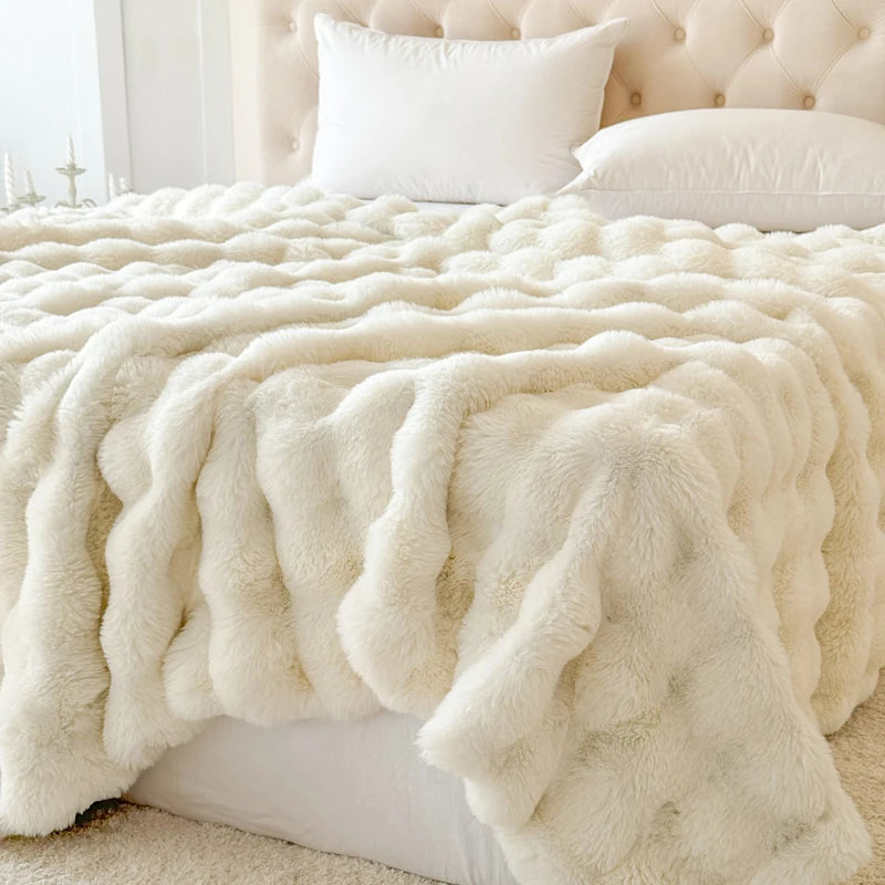 Mura Double-Layer Faux Rabbit Fur Blanket - Ultra-Soft Plush Throw for Bed & Sofa