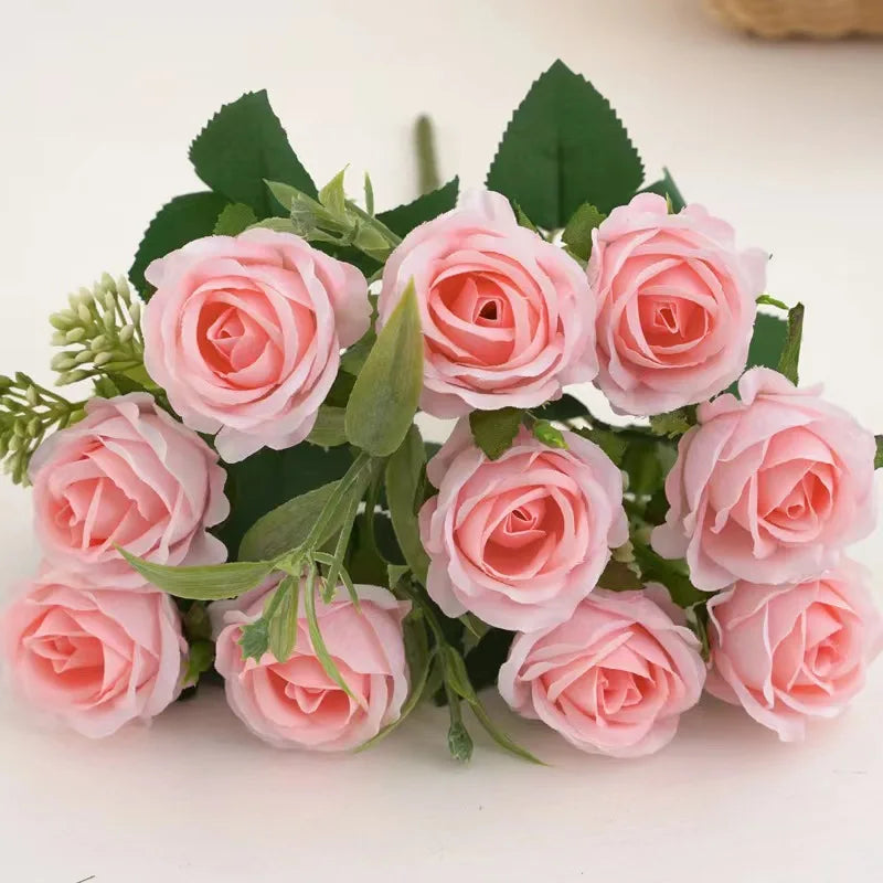 Romansia 10 Heads Rose Bouquet - Artificial Silk Flowers for Wedding Decor