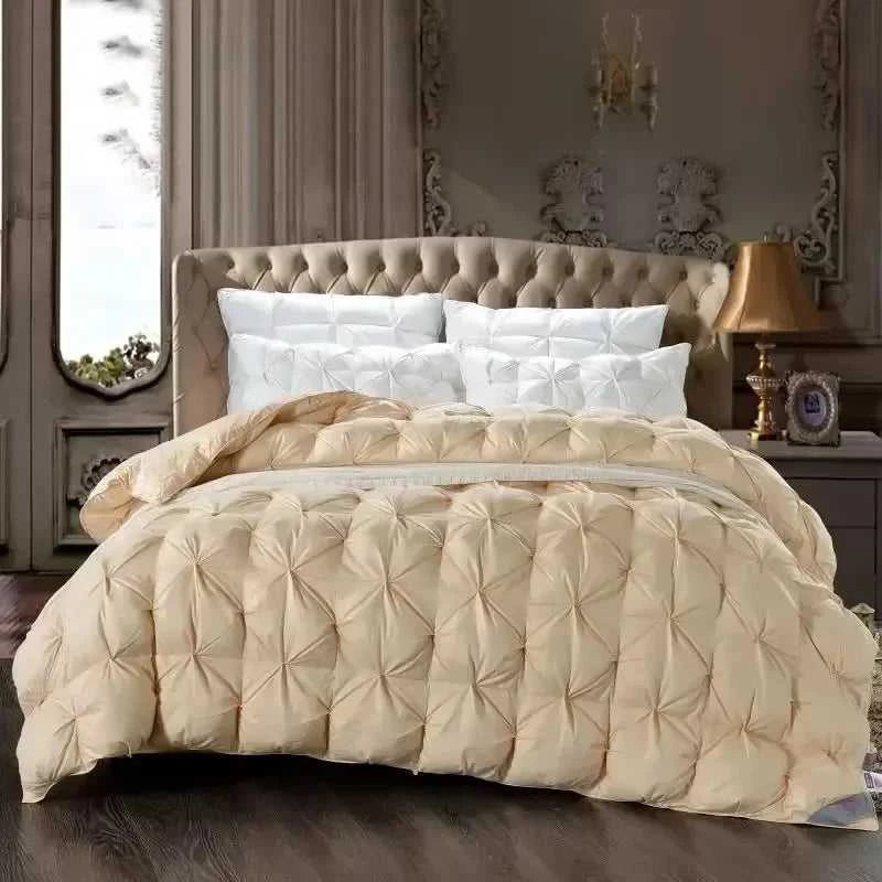 High Grade 100% White Goose Down Quilt Winter Warm Feather Duvet Queen King Cozy Lightweight 3D Bread Comforter Pinch Pleated 14:175#Gray;5:200011600#220x240cm 3.5kg luxury bedding