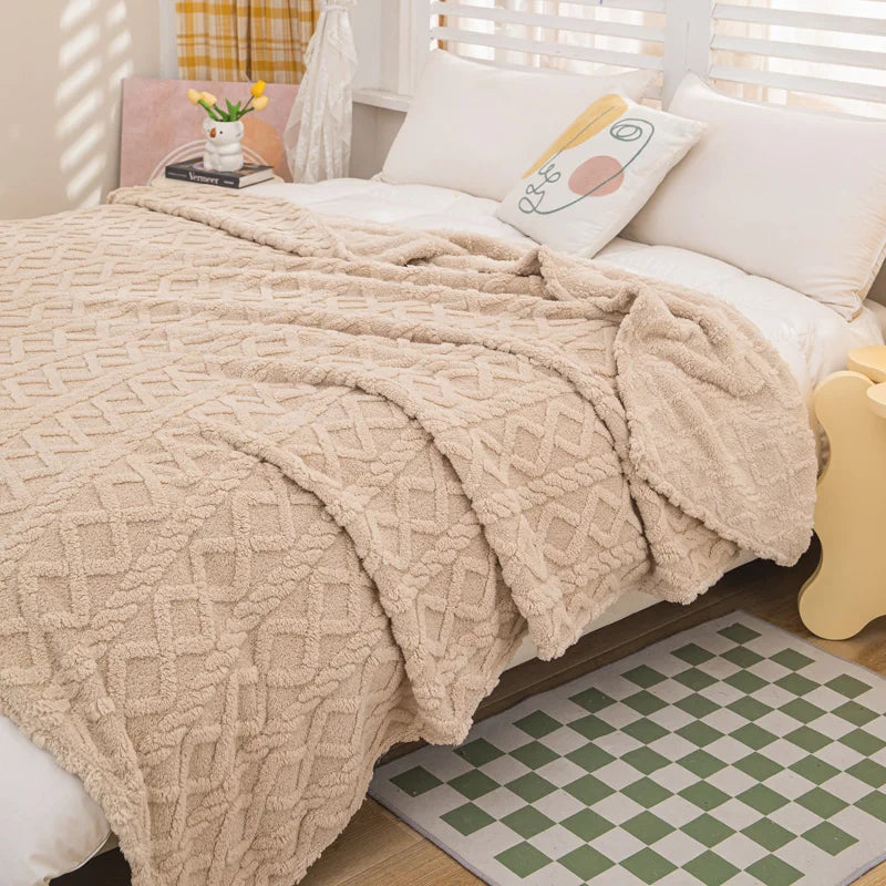 Cora Double-Sided Flannel Velvet Blanket - Diamond Pattern Luxury Throw