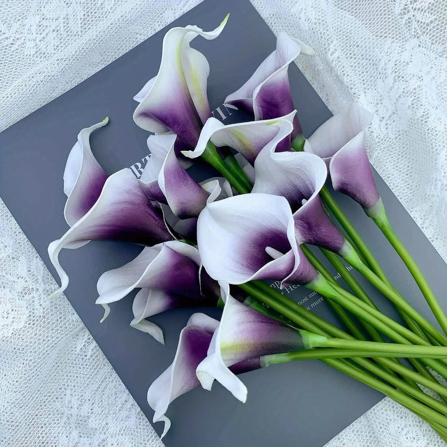 Realistic PU artificial calla lily stems close-up detail