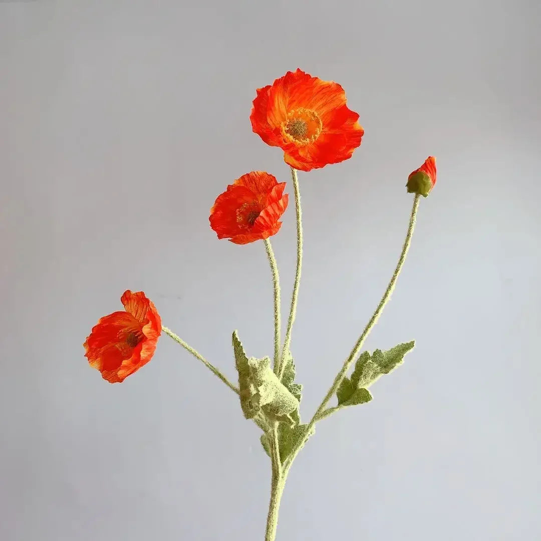 Valencia artificial poppy flowers red orange silk long stem bunch warm display