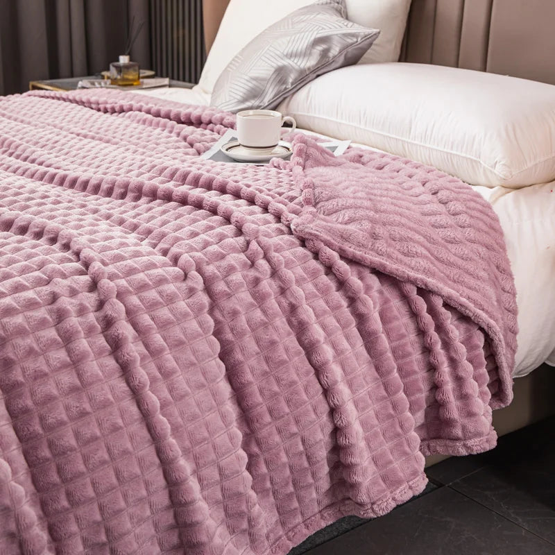 Paloma Elegant Plaid Knit Throw Blanket - Ultra-Soft Faux Rabbit Fur
