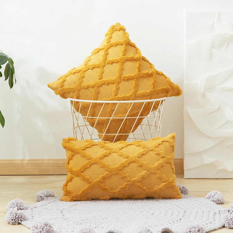 Camari Textured Rattan Throw Pillow Cover - Plush Solid Color Decorative Cushion Case