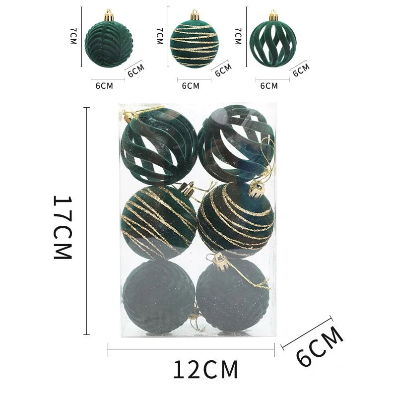 Atria Christmas Ornaments 6cm Velvet Flocked Balls - 6/12 Pack Set