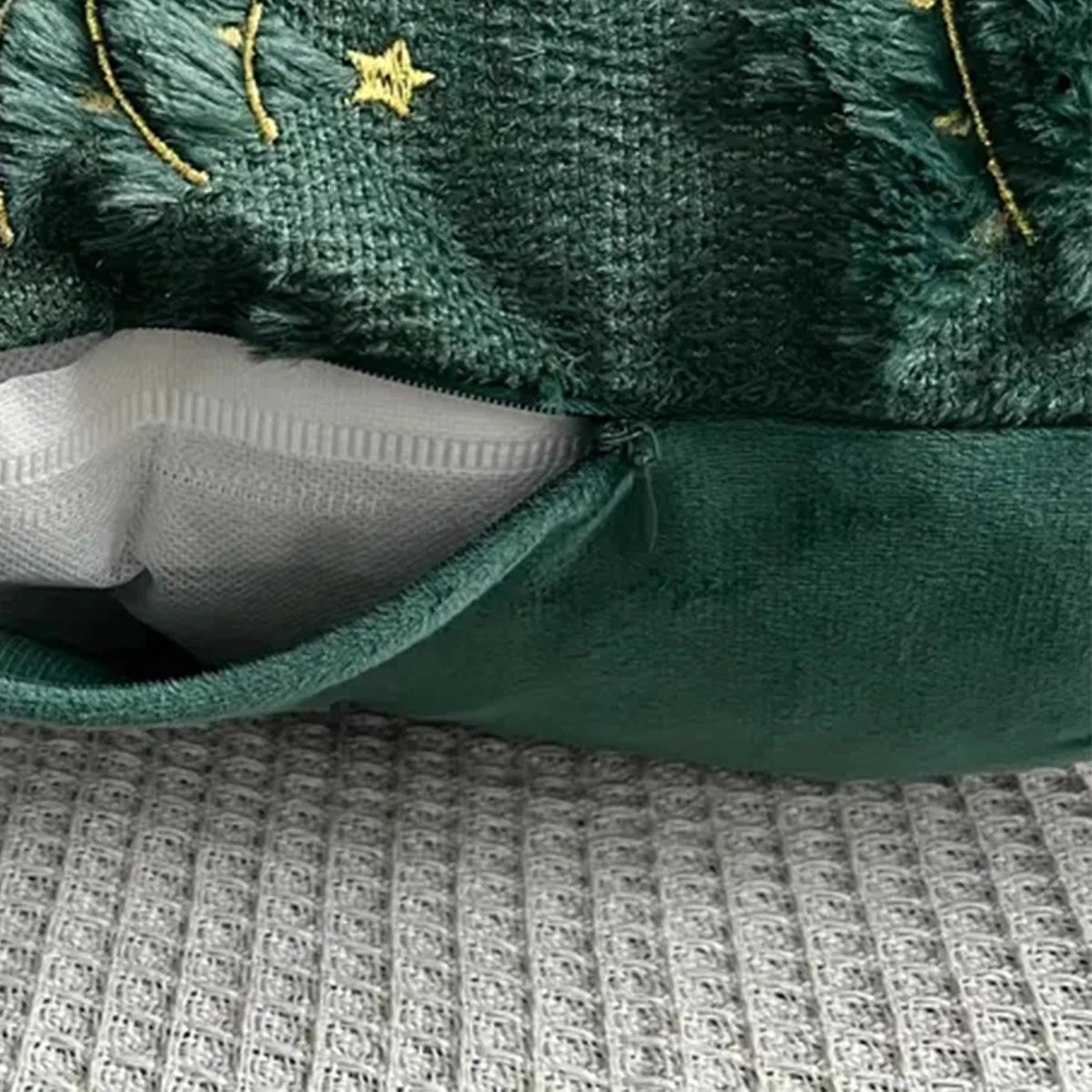 Atica Christmas Tree Pillow Cover 18x18 - Plush Velvet with Gold Stars