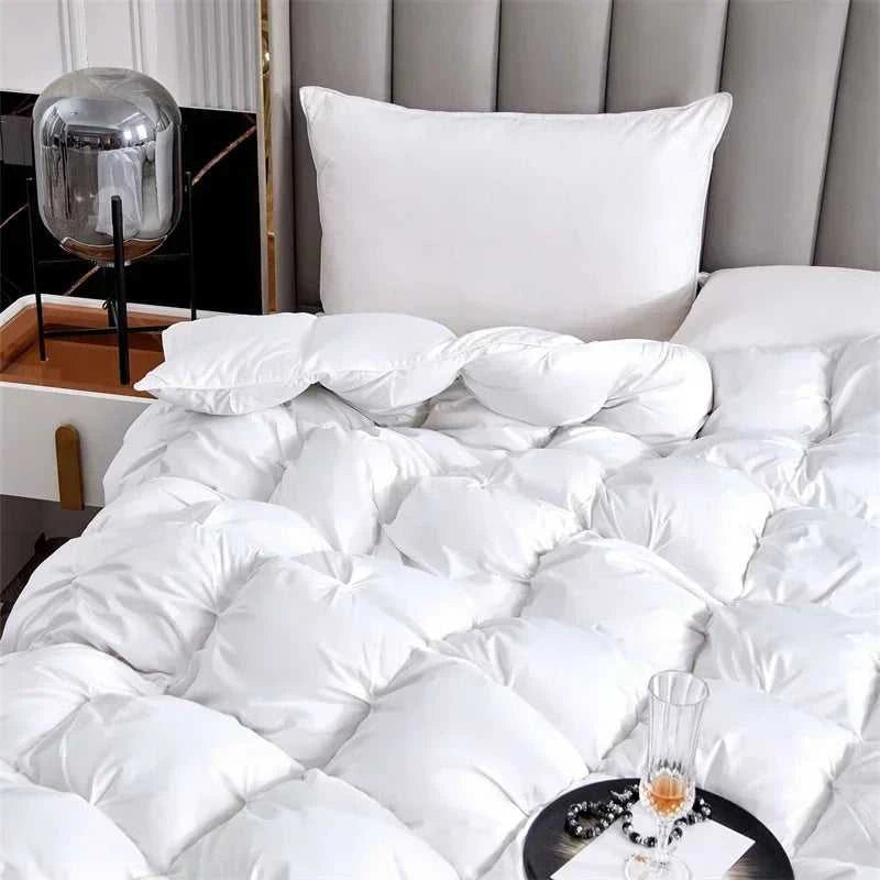 High Grade 100% White Goose Down Quilt Winter Warm Feather Duvet Queen King Cozy Lightweight 3D Bread Comforter Pinch Pleated 14:175#Gray;5:200011600#220x240cm 3.5kg luxury bedding