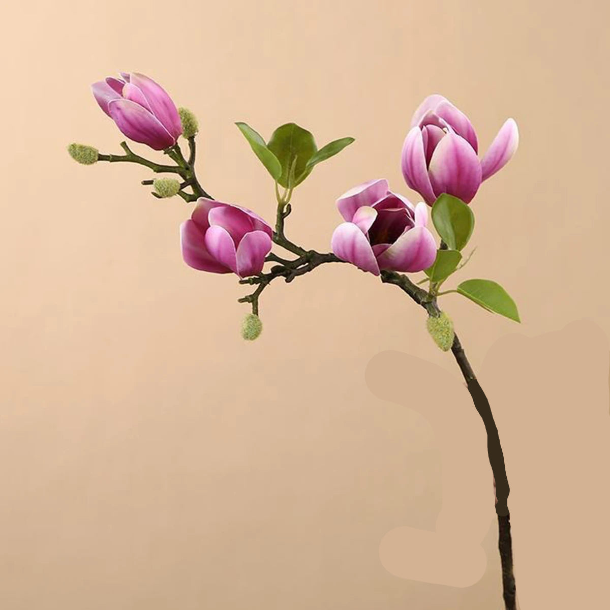 Plum magnolia artificial flowers - detailed branch with multiple blooms