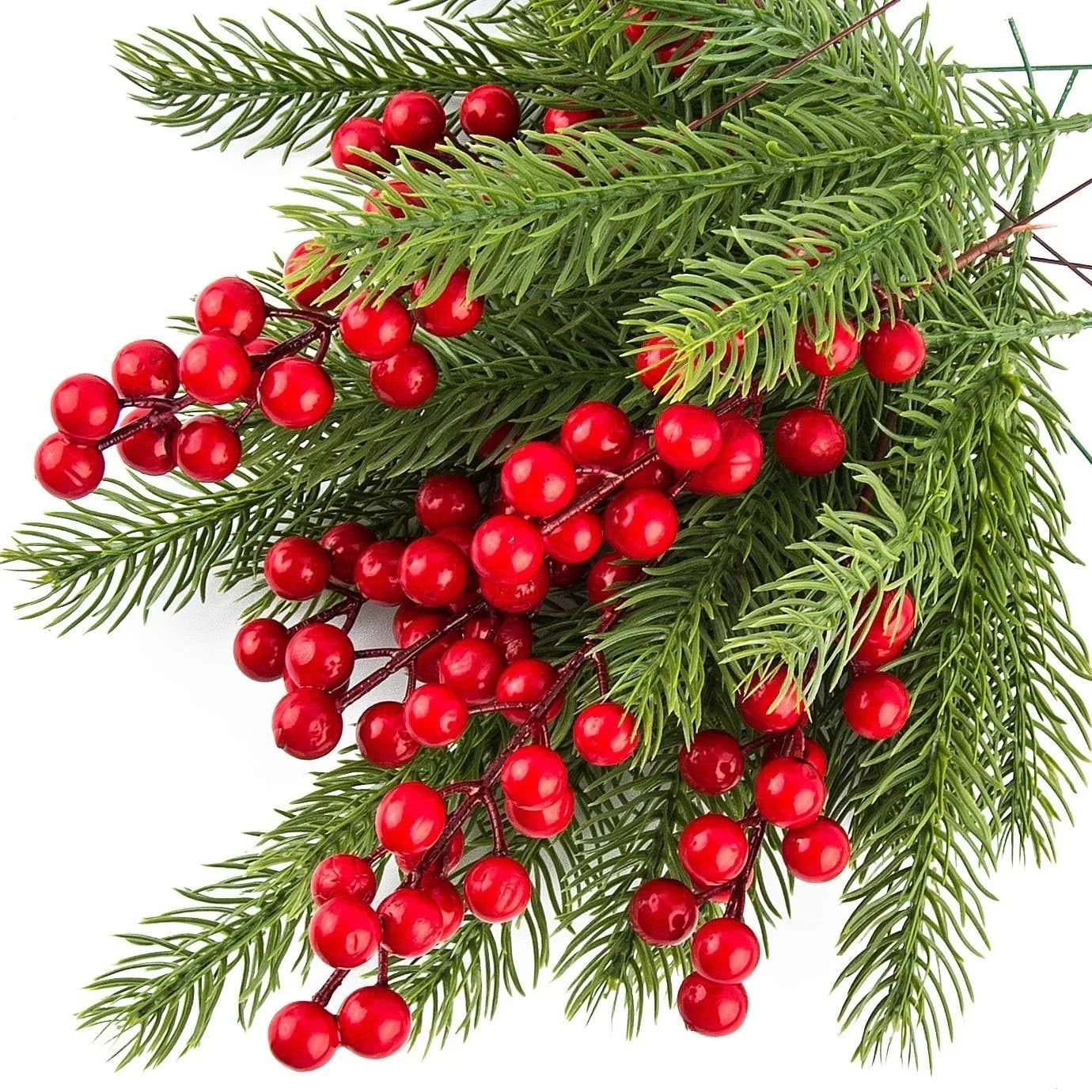 Merri 10Pcs Artificial Pine Branches Holly Berries - Christmas Tree Decoration