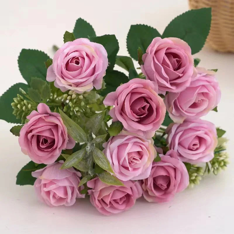 Romansia 10 Heads Rose Bouquet - Artificial Silk Flowers for Wedding Decor