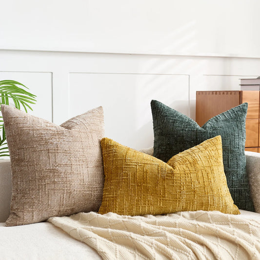 Malin Chenille Bamboo Texture Throw Pillow Cover - Solid Color Decorative Cushion
